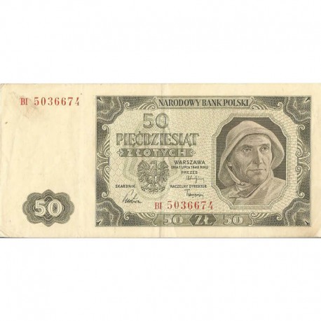 50 zł, 1948, stan II-, seria BI rzadki egzemplarz