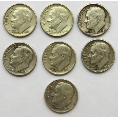 USA 7 x 10 centów zestaw 1957-1964