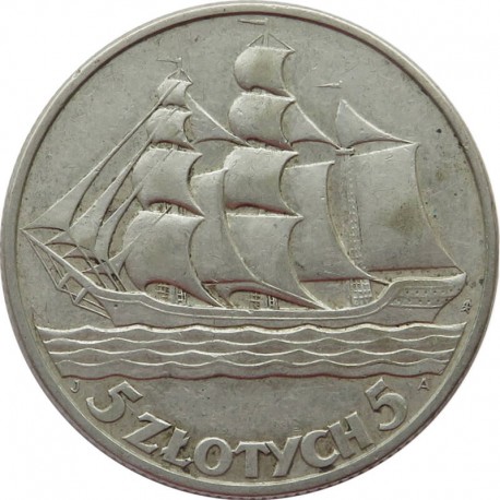 5 zł, Żaglowiec, 1936 stan 2