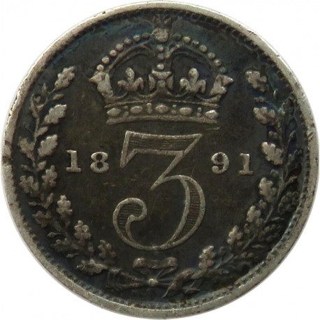 Wielka Brytania 3 pensy, 1891, Królowa Wiktoria