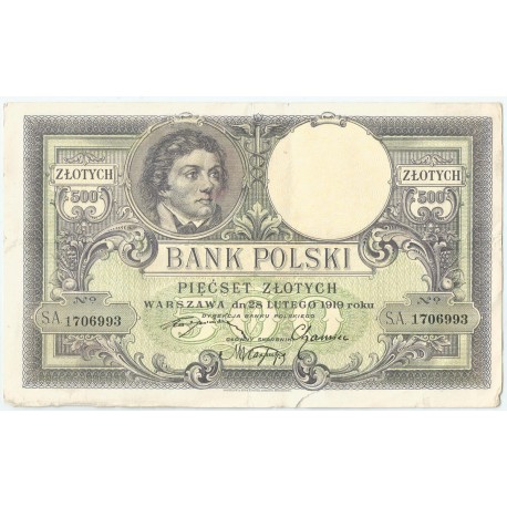 500 zł Kościuszko, 1919, stan 4