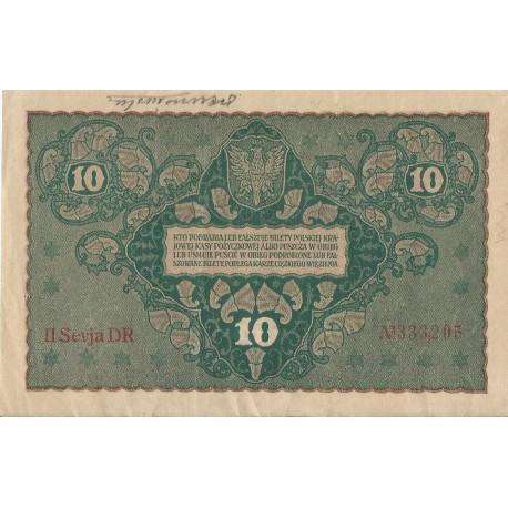 10 marek polskich , rok 1919, stan 3, II Serja CN 129892