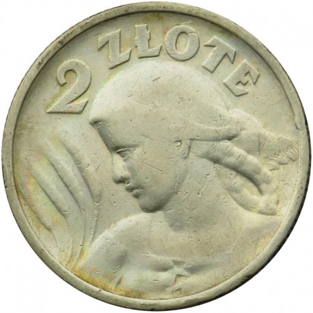 2 złote 1924, żniwiarka róg i pochodnia stan 3+