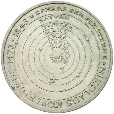 Niemcy 5 marek, 1973, 500. rocznica urodzin Mikołaja Kopernika, stan 2+