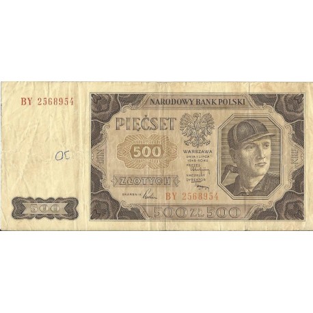 PRL - BANKNOT - 500 Złotych 1948 - GÓRNIK 1948, stan 3-
