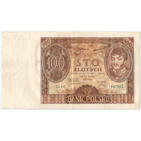 Banknot 100 zł 1932 rok, seria AB, stan 4+