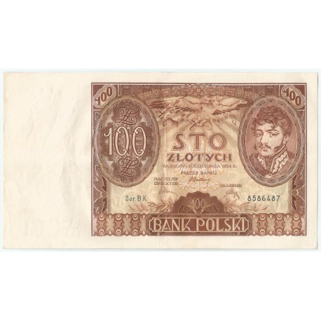 Banknot 100 zł 1934 rok, seria BK, stan 3+