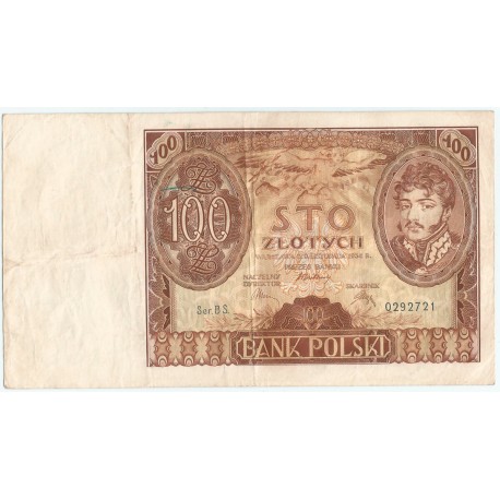 Banknot 100 zł 1934 rok, seria BS, stan 4