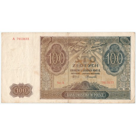 Banknot 100 złotych 1941 stan 3, Ser. A 7913633