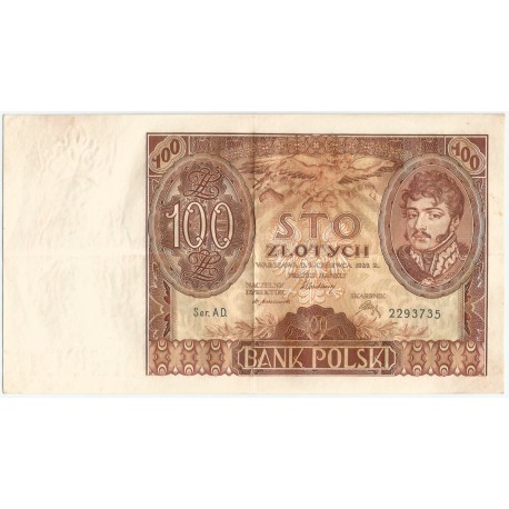 Banknot 100 zł 1932 rok, seria AD, stan 3+