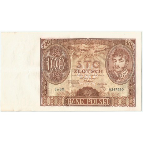 Banknot 100 zł 1934 rok, seria BM, stan 3+