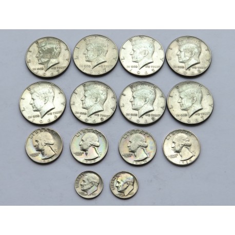 8 x 1/2 dolara USA + 4 x 1/4 dolara + 2 x 10 centów 1964-1969