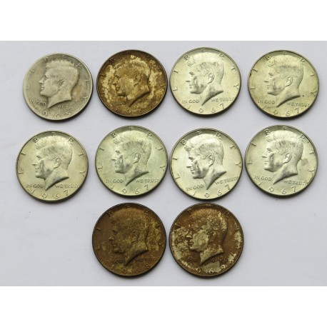 10 x 1/2 dolara Kennedy 1965-1969 rok - stan 2-/3
