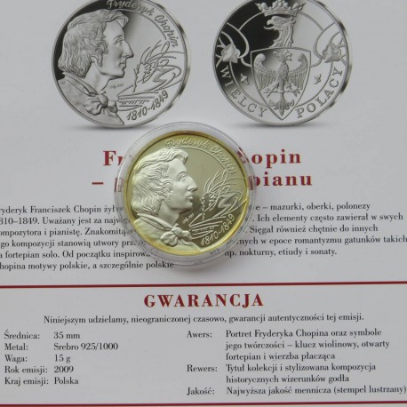 Medal, Numizmat, Wielcy Polacy, Fryderyk Chopin, 2009