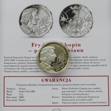 Medal, Numizmat, Wielcy Polacy, Fryderyk Chopin, 2009