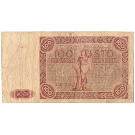 100 złotych 1947, Ser. F 4766351, stan 5