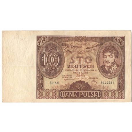 Banknot 100 zł 1932 rok, seria AN. 3944531, stan 3