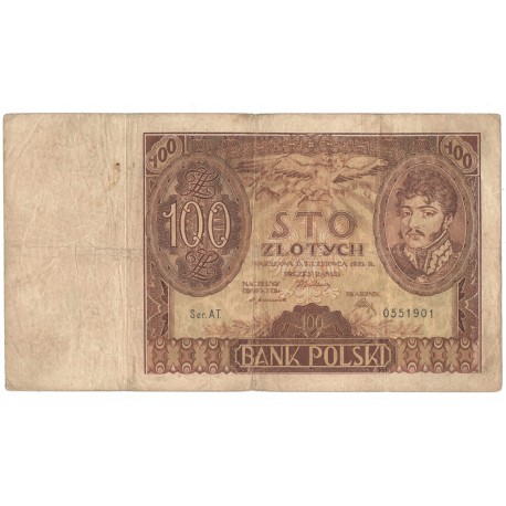 Banknot 100 zł 1932 rok, seria AT. 0551901, stan 5