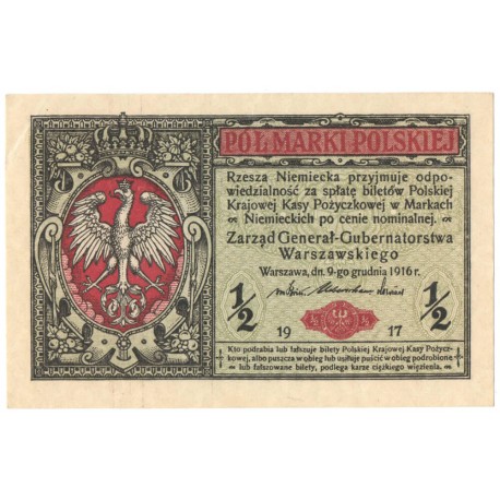 1/2 marki polskiej 1916, Generał, Seria B 6136962, stan 3