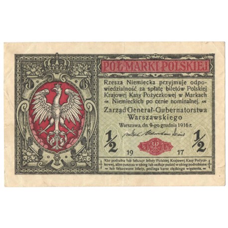 1/2 marki polskiej 1916, Generał, Seria B 7596632, stan 4