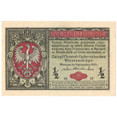 1/2 marki polskiej 1916, Generał, Seria B 6409679, stan 2+