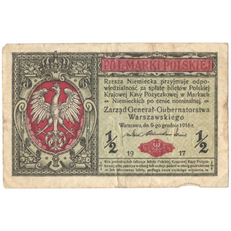 1/2 marki polskiej 1916, Generał, Seria B 5522338 stan 4
