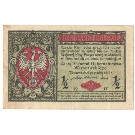 1/2 marki polskiej 1916, Generał, Seria B 5013472 stan 4
