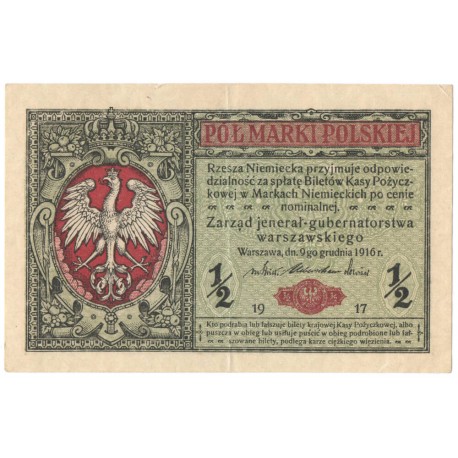 1/2 marki polskiej 1916, Jenerał, Seria A 7999250 stan 2-