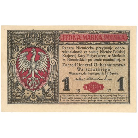 1 marka polska 1916, Generał, Seria B 9713233, stan 2+