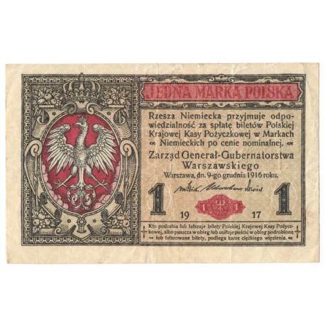 1 marka polska 1916, Generał, Seria B 9466878, stan 4+