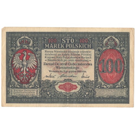 100 marek polskich 1916, Generał, Seria A 3580681, stan 4+