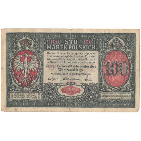 100 marek polskich 1916, Generał, Seria A 2794337, stan 5