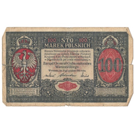 100 marek polskich 1916, Generał, Seria A 3688574, stan 6
