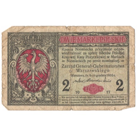 2 marki polskie 1916, "Generał", seria B 4855746, stan 5