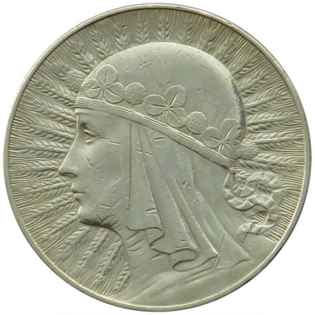 10 złotych, Głowa kobiety, 1932 ze znakiem, stan 3+