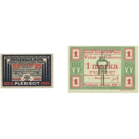 Banknoty zastępcze (notgeldy) Królewska Huta (Königshütte) Chorzów 1921