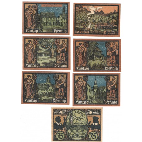 Banknoty zastępcze (notgeldy) Zielona Góra (Grünberg), 7 sztuk, 1921