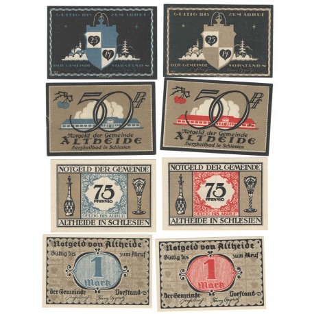 Banknoty zastępcze (notgeldy) Polanica Zdrój (Altheide), 8 sztuk