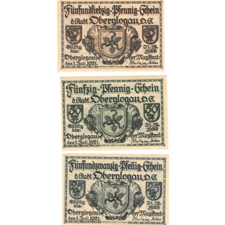 Banknoty zastępcze (notgeldy) Głogówek (Oberglogau), 3 sztuki