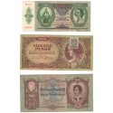 Banknoty 10, 50, 1.0000 Pengo, Węgry, 1932-1945, serie B, D, L, stany 2 do 3-