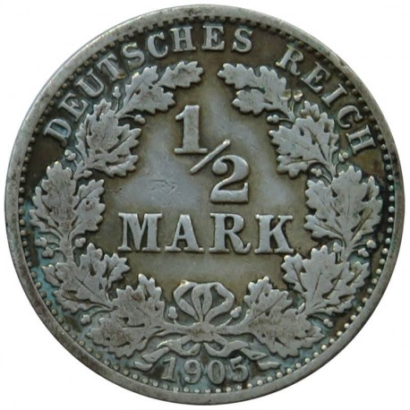 1/2 marki, Cesarstwo Niemieckie, 1905 A, stan 3