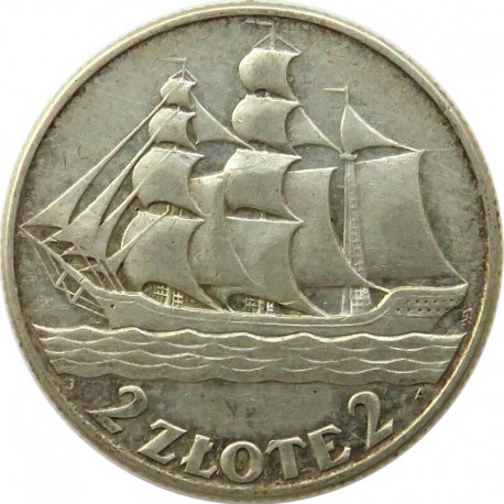 2 zł, Żaglowiec, 1936, stan 3+