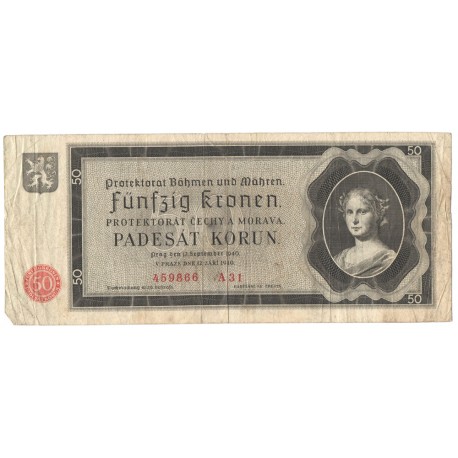 Protektorat Czech i Moraw, 50 koron 1940. seria A31, stan 4