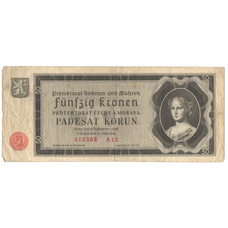 Protektorat Czech i Moraw, 50 koron 1940. seria A12, stan 4