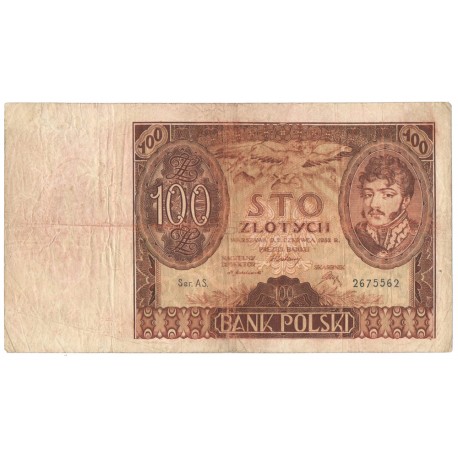 Banknot 100 zł 1934 rok, seria AS. 2675562, stan 3-