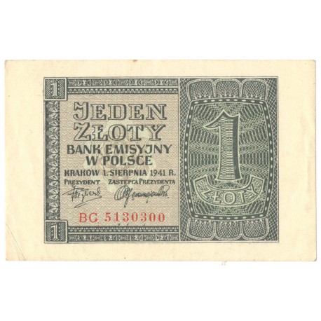 Banknot 1 złoty 1941, stan 1-, BC 3119846