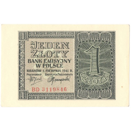 Banknot 1 złoty 1941, stan 1-, BD 3119846