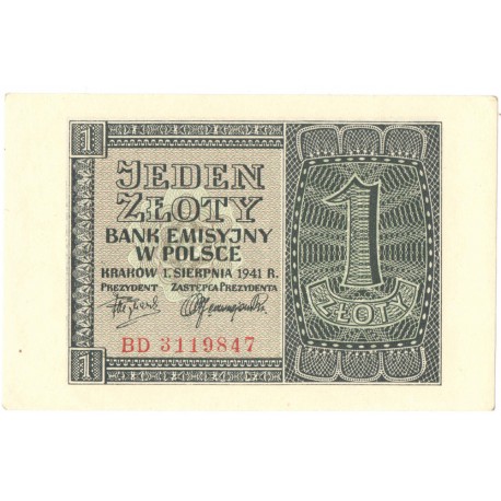 Banknot 1 złoty 1941, stan 1-, BD 3119847