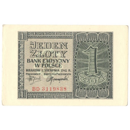 Banknot 1 złoty 1941, stan 1-, BD 3119838