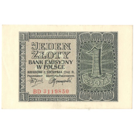 Banknot 1 złoty 1941, stan 1-, BD 3119850